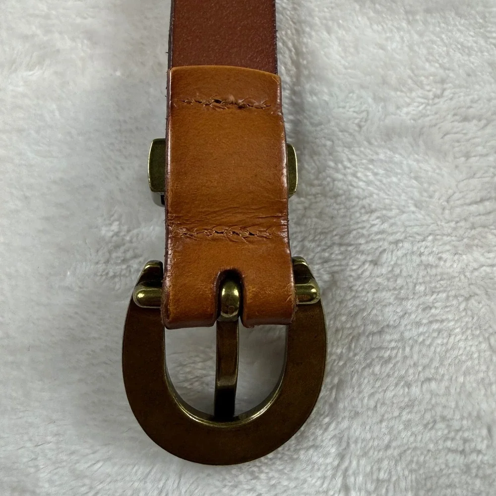 Madewell Italian Leather Belt Womens Medium Brown Brass Buckle Western Boho Chic
